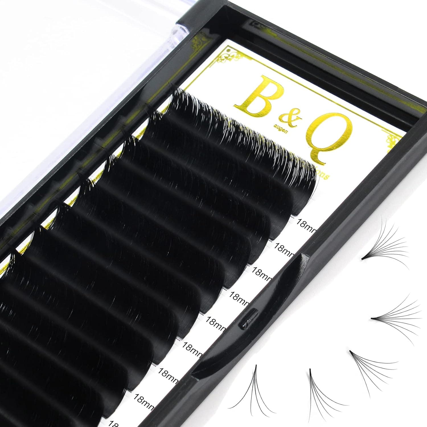 B&Qaugen Easy Fan Lashes D-0.03-18 B&Qaugen Easy Fan Volume Lashes 0.03 Lash Extensions D Curl Mega Lash Extension 9 to 25 mm Matte Black B&Q Easy Volume Fan Lashes (D-0.03,18 mm)