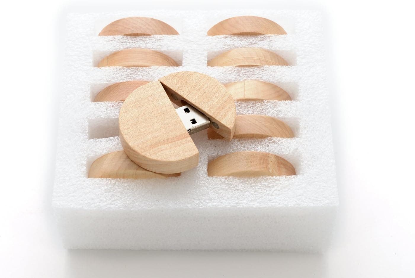 10 8GB Flash Drive - Bulk Pack - USB 2.0 Wooden Maple Round Orchard Design - 8 GB Flash Drive