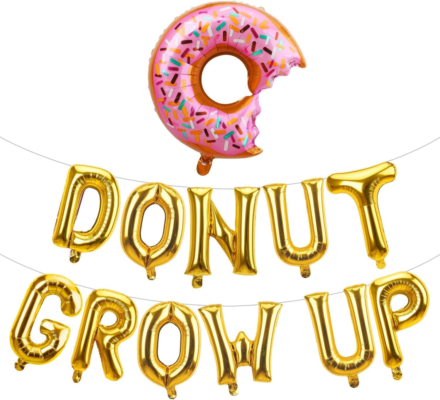 Kauayurk Donut Grow Up Balloons Banner Decorations - Donut Birthday Party Decorations Supplies - Gold Donut Theme Party Decor for Girls Boys Baby Shower