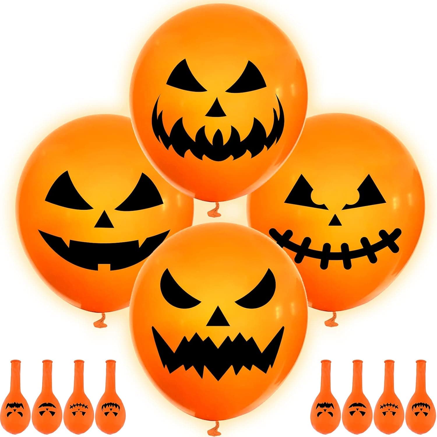 URATOT 30 Pack Halloween Light Up Round Balloons Lights 12-24 Hours 12 Inch Halloween Latex Balloons Halloween Fun Party Decorations, 4 Style