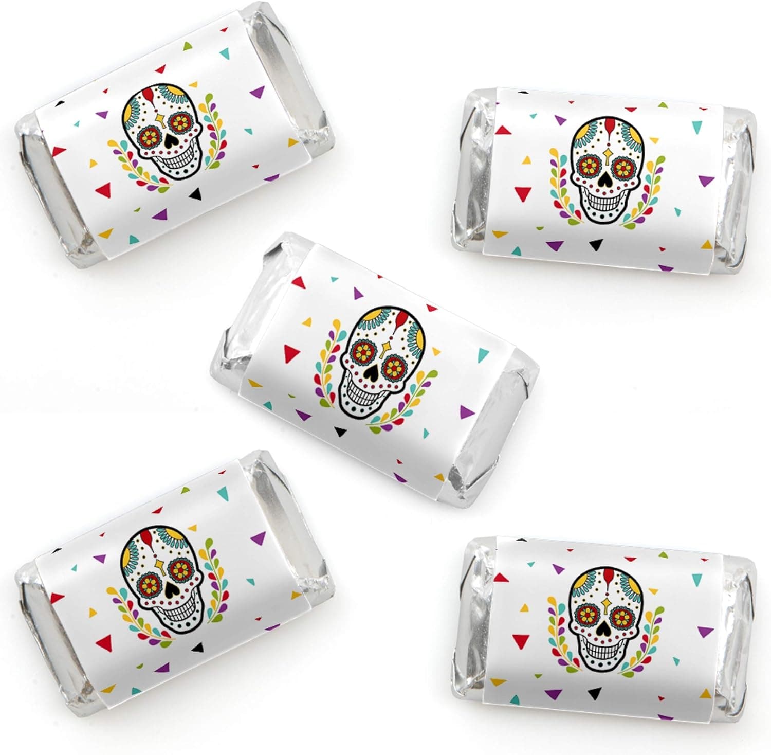 Big Dot of Happiness Day of the Dead - Mini Candy Bar Wrapper Stickers - Halloween Sugar Skull Party Small Favors - 40 Count