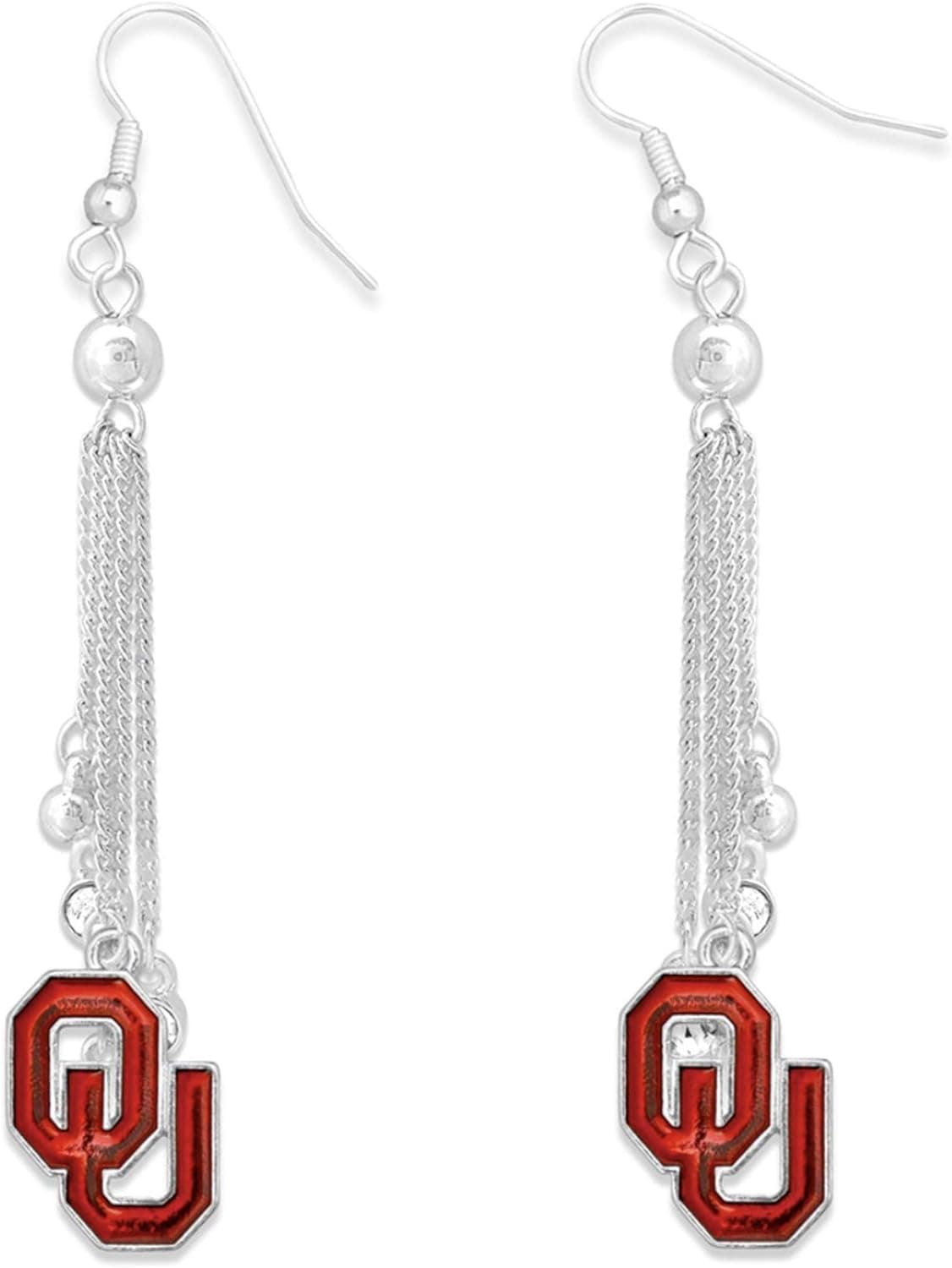 Oklahoma Sooners Stella Silver Dangle Chandelier Crystal Earrings Jewelry OU