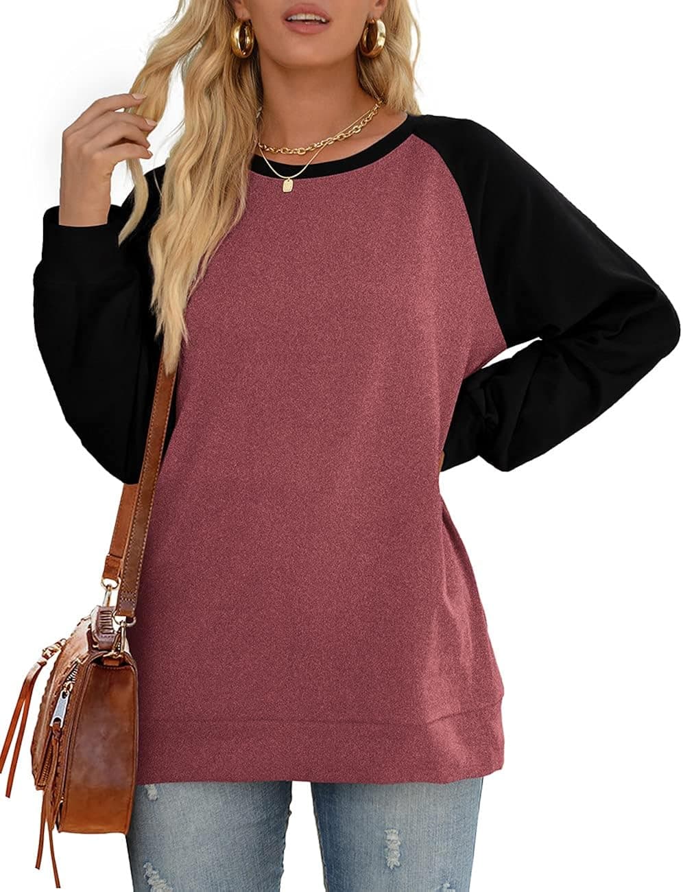 Sipaya Sweatshirt for Women Crewneck Two Tone Long Sleeve Tops