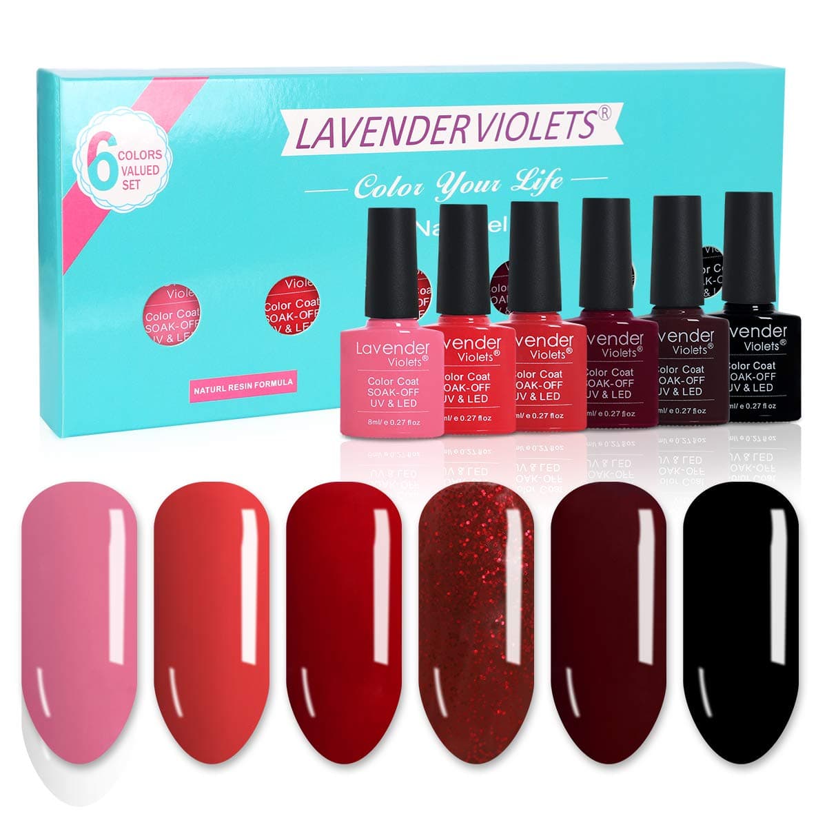 Lavender Violets Gel-Nail-Polish-Red Set 6-Color Nail Lacquer Varnish Manicure Pedicure F815