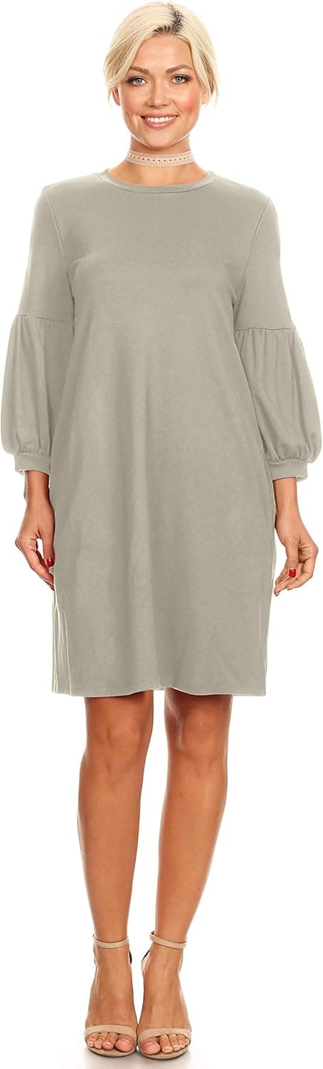 Womens Long Puff Sleeves reg and Plus Size Dresses with Side Pockets - Made in USA