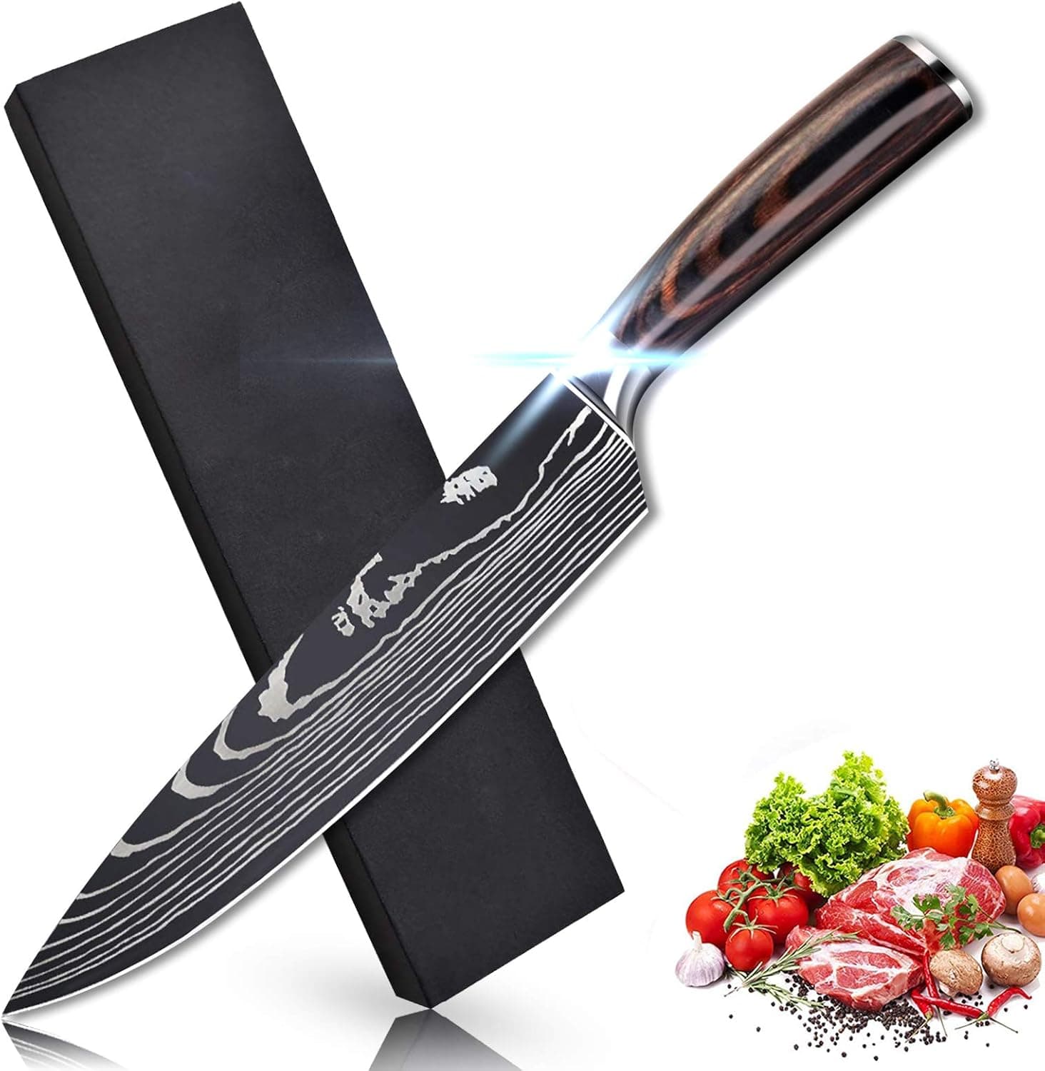 Soffiya 8 Inch Chef Knife, High Carbon Steel Pro Kitchen Chef's Knives, Ergonomic Handle, Meat Vegetable Fruit Cutting for Kitchen & Restaurant