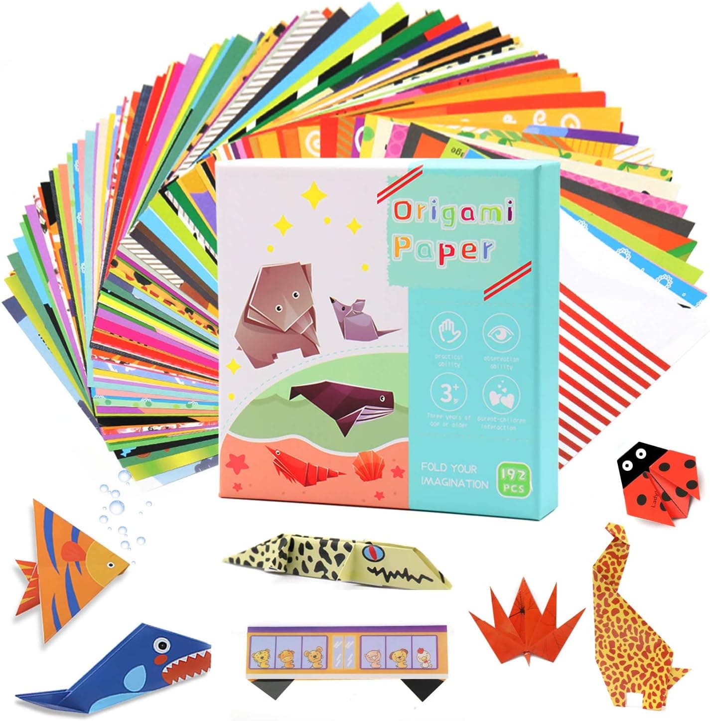 TMORU Children's Origami, 192 Handmade Origami 94 Origami Items, Origami Books, Gift Boxes, Children and Adults Origami Beginners, Creative Training and Brain Development Children's Origami Kits