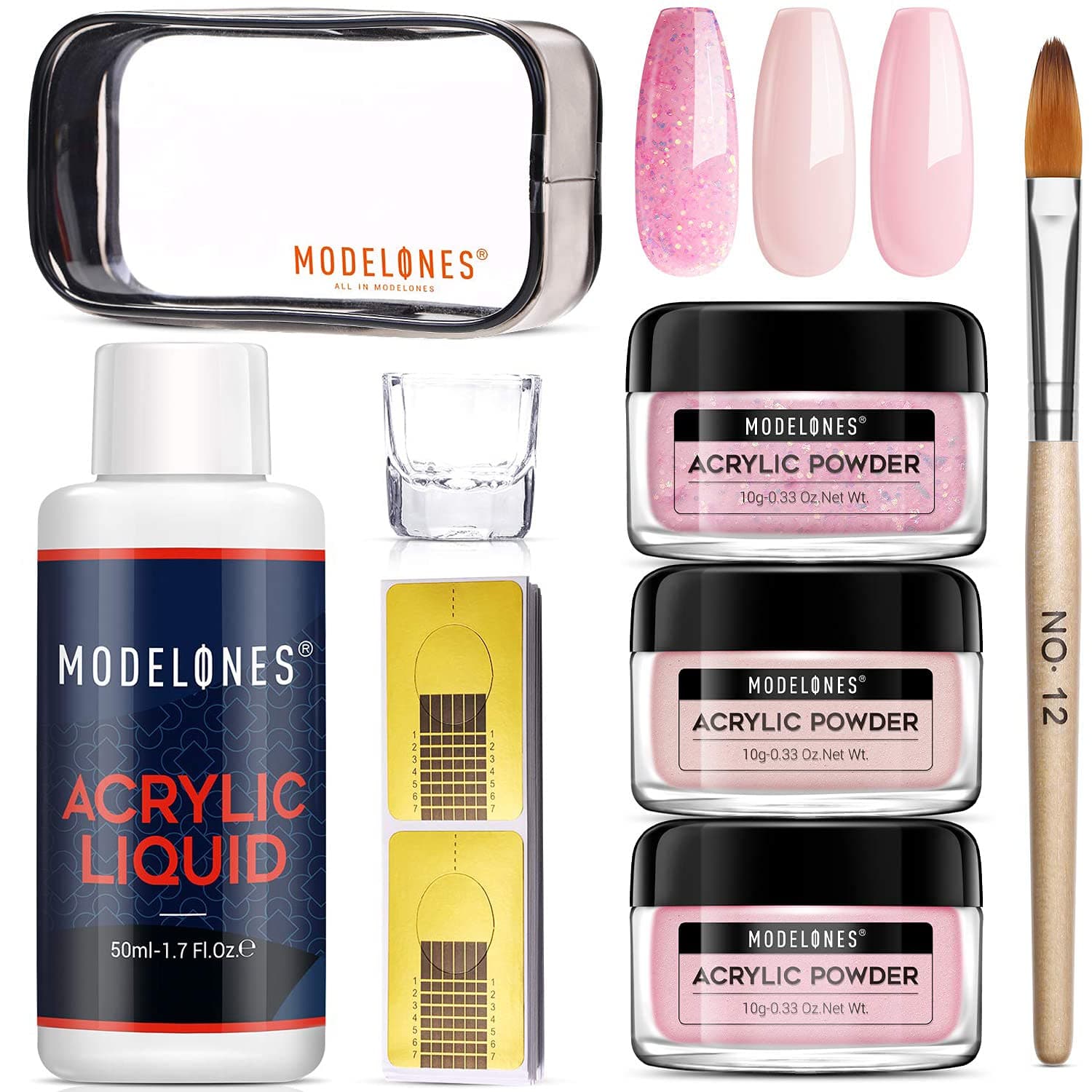 Modelones Acrylic Nail Kit Acrylic Powder and Professional Liquid Monomer Set with Acrylic Nail Brush Nail Forms Tips for Acrylic Nails Extension Beginner kit