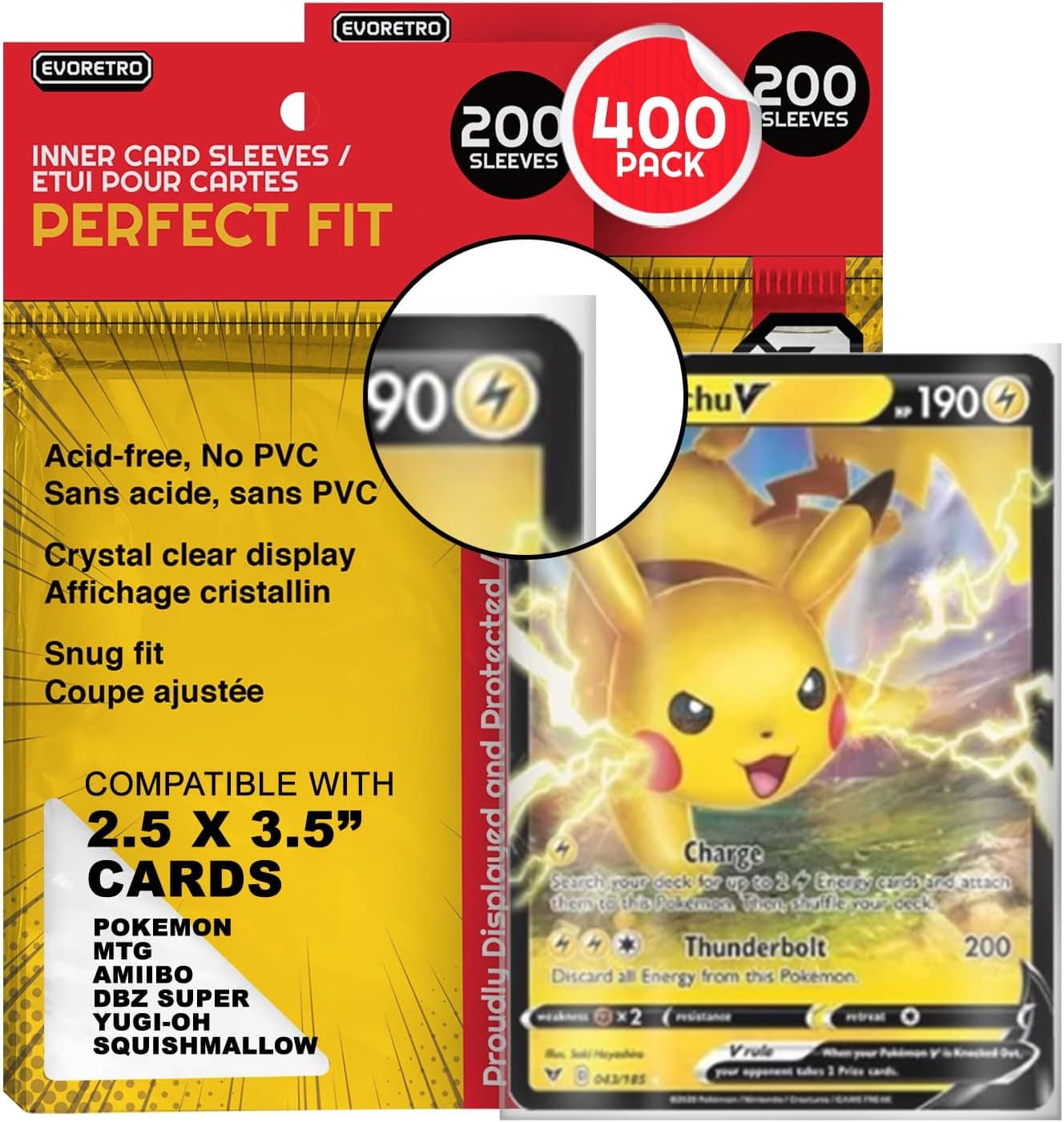 EVORETRO 400 Perfect Fit Sleeves, Pokemon Card Sleeves, MTG Inner Sleeves, Compatible with YugiOh, Amiibo, Squishmallows, One Piece, Dragon Ball Z Super. 2.5" x 3.5" Double Sleeve, Inner Card Sleeves