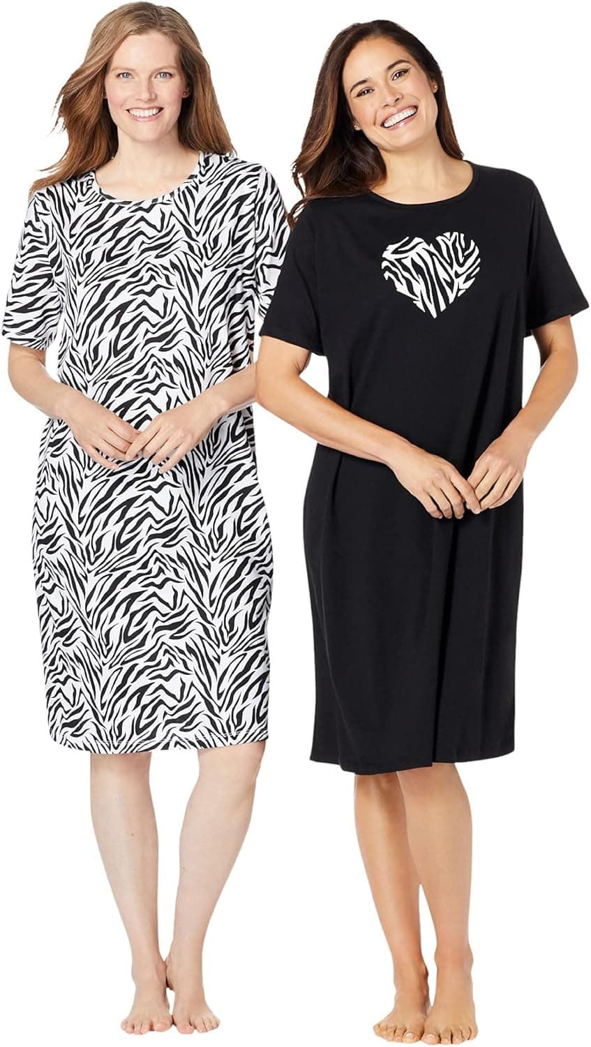 Dreams & Co. Women's Plus Size 2-Pack Short-Sleeve Sleepshirt Nightgown