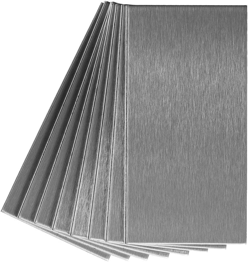 Aspect Peel and Stick Backsplash 3in x 6in Brushed Stainless Long Grain Metal Tile for Kitchen and Bathrooms (8-Pack)