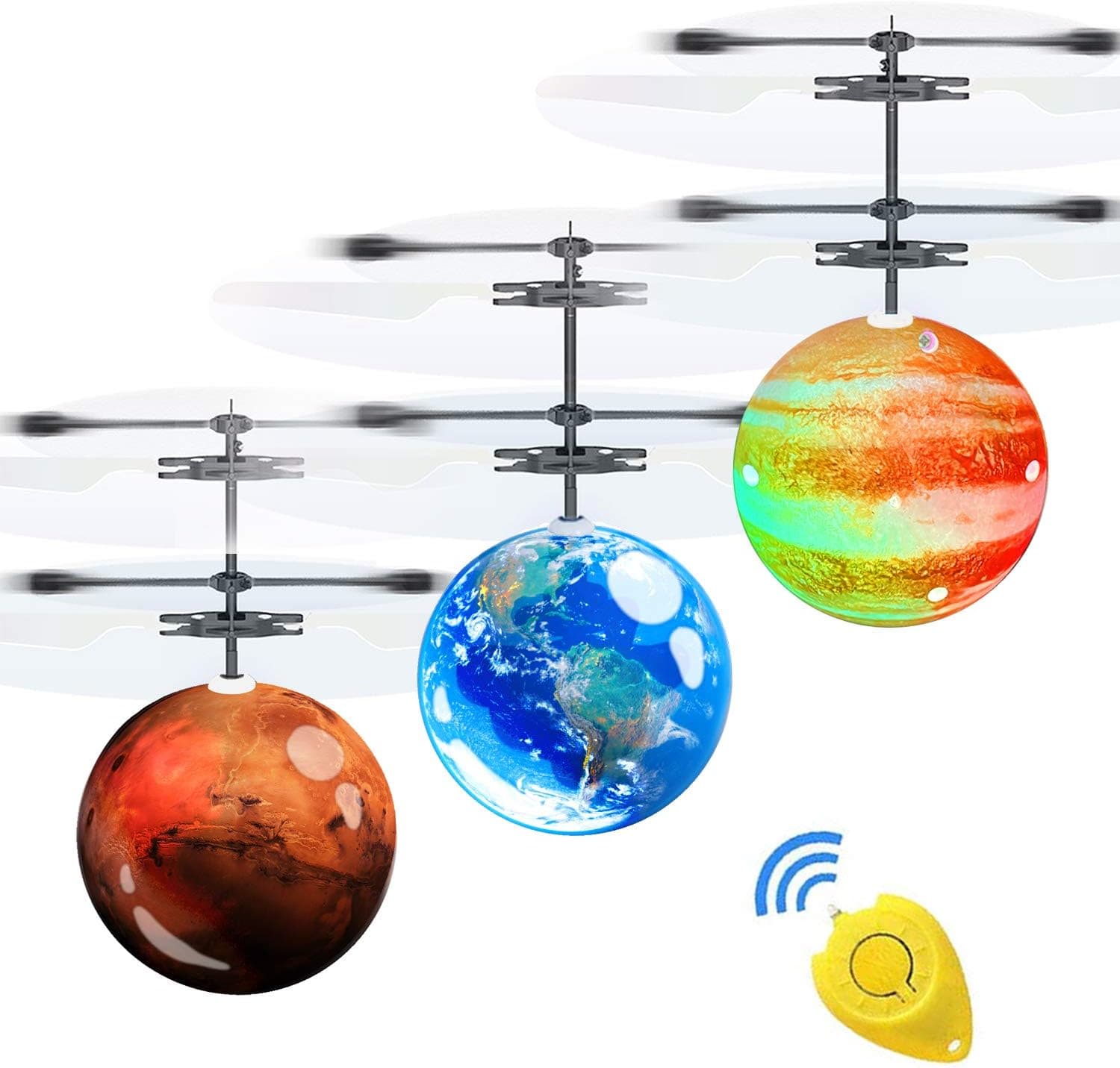 3 Pack Flying Ball Toys Kids Easter Basket Stuffers Gift for Boys Girl Light Up Earth Mars Jupiter Hand Operated Mini Drones Recharge Helicopter with Remote Controller Indoor Outdoor Game Sport Toy
