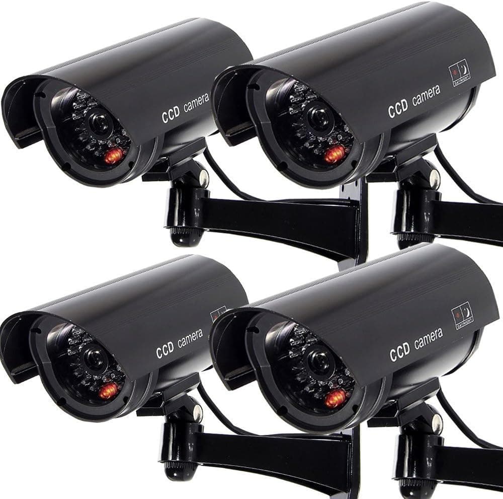 4 PACK Waterproof Dummy Fake Surveillance Security CCTV Dome Camera with Record LED Light Indoor & Outdoor, Black