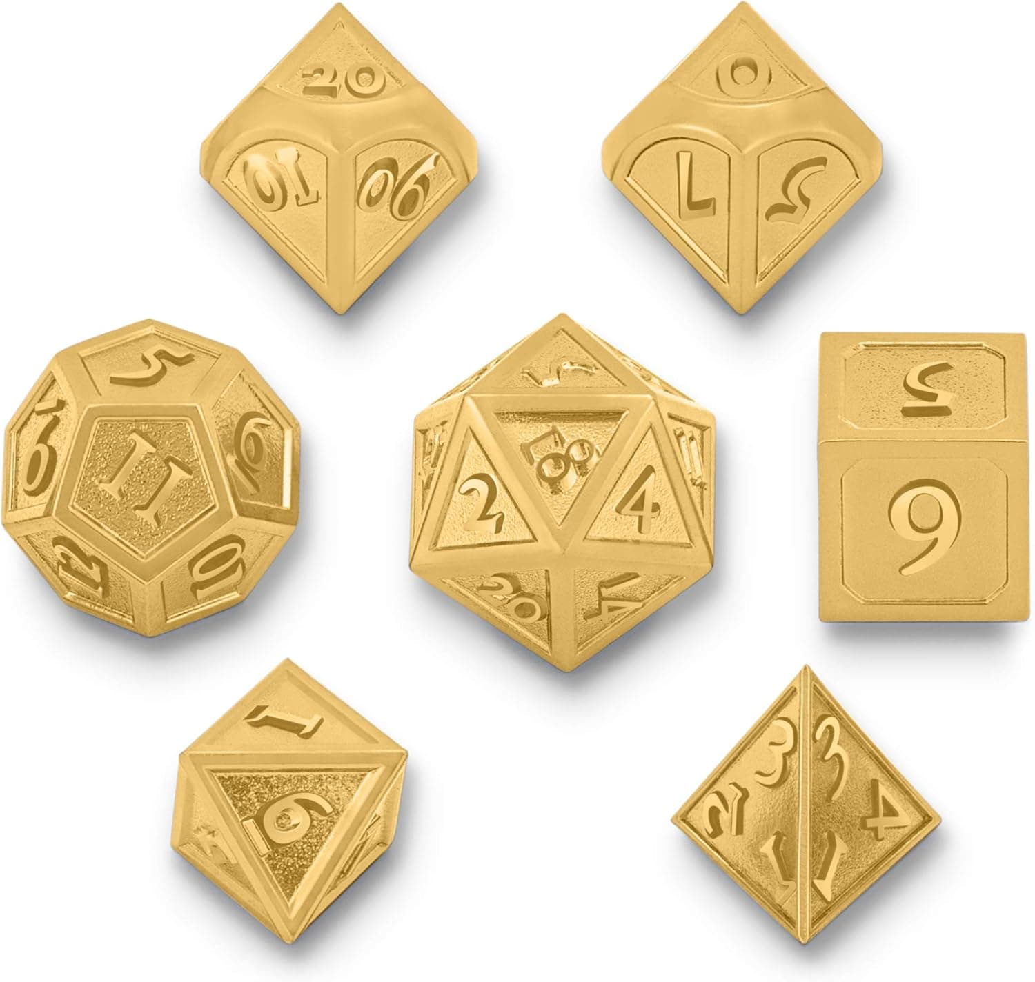 TitanShield Solid Gold Polyhedral Dungeons and Dragons D&D Metal 7-Dice Set