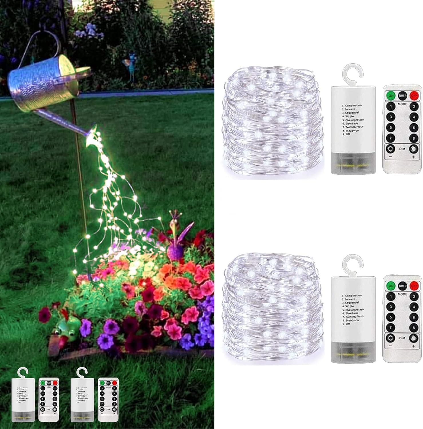 ZNYCYE 2 Pcs Waterfall Lights,10 Strand 220 LED Firefly Bunch Lights Battery Operated Fairy String Lights with Remote Timer for Outdoor&Indoor Garden Party Holiday Decor(Cool White)