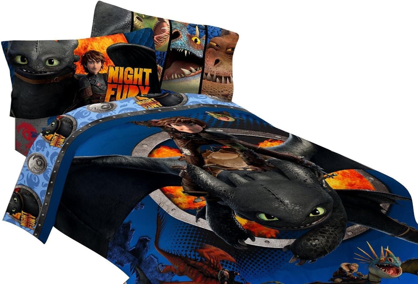 4pc Dream Works How to Train Your Dragon Twin Bedding Set Hiccup and Toothless Dragon Flyers Comforter and Sheet Set