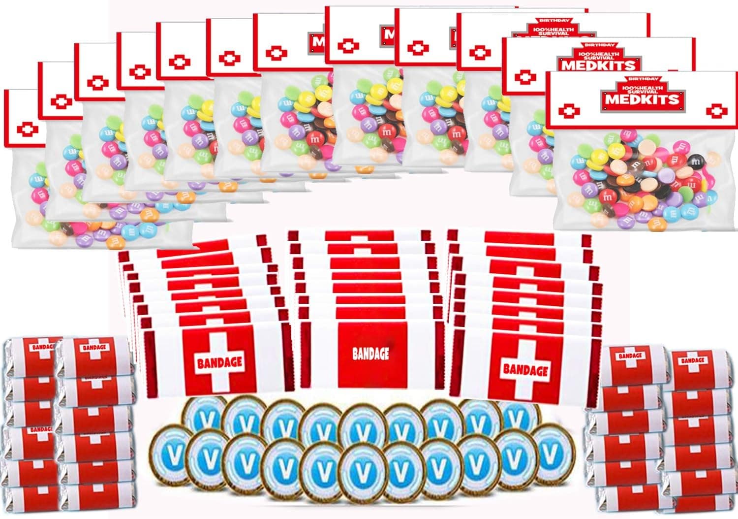 96 Pack Game Party Supplies Party Candy Decorations, 48 Pack Candy and Chocolate Bar Wrappers(2 Size), 12 Set of Candy Bags, 12 Pack Chocolate Coin Labels for Kids Game Party Favors