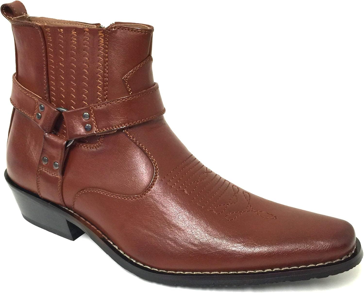 Alberto Fellini W1TCJ Men’s Cowboy Boots Western Ankle Harness Leather Lining Side Zipper Shoes