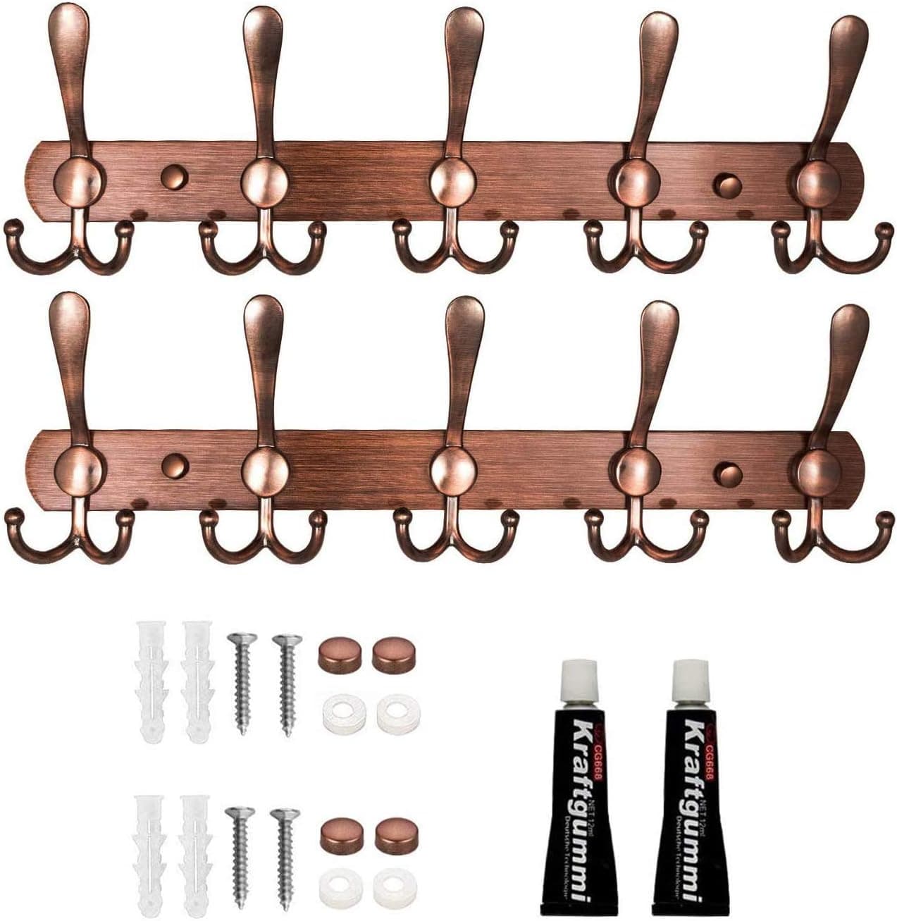 Wall Mounted Coat Rack, 5 Tri Hooks Heavy Duty Stainless Metal Steel Coat Hook for Coat Hat, Robes, Towels - Multi-Function for Handbags, Umbrellas - Stylish and Elegant Piece (Antique Copper)
