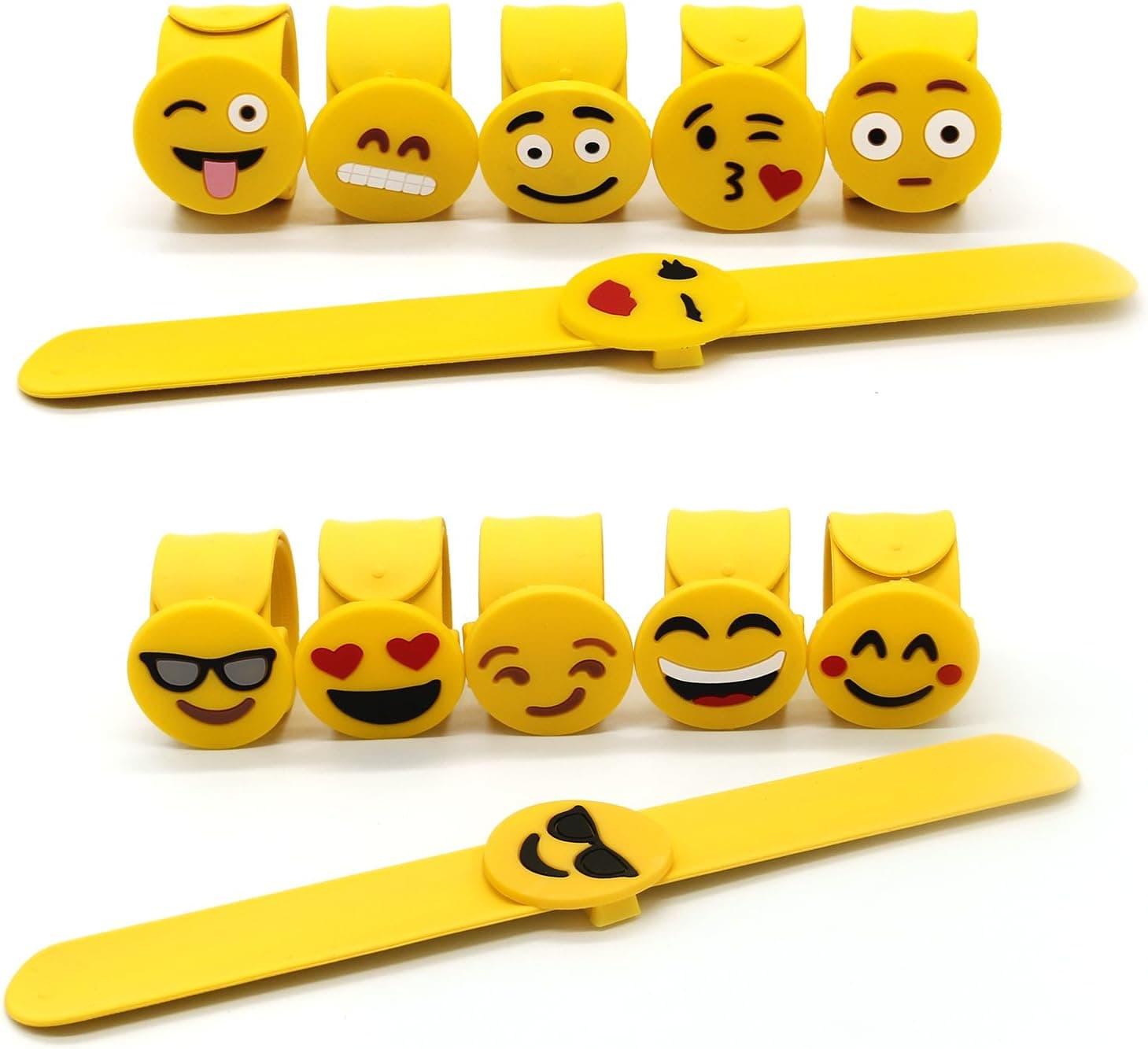 Adecco LLC Mixed Emoji Wristband Party Bracelets, Emoji Face Expressions Slap Bracelets Wrist Strap for Birthday Party Supplies Favors Prize Rewards, 12 Pack (Steel Wrist Band)
