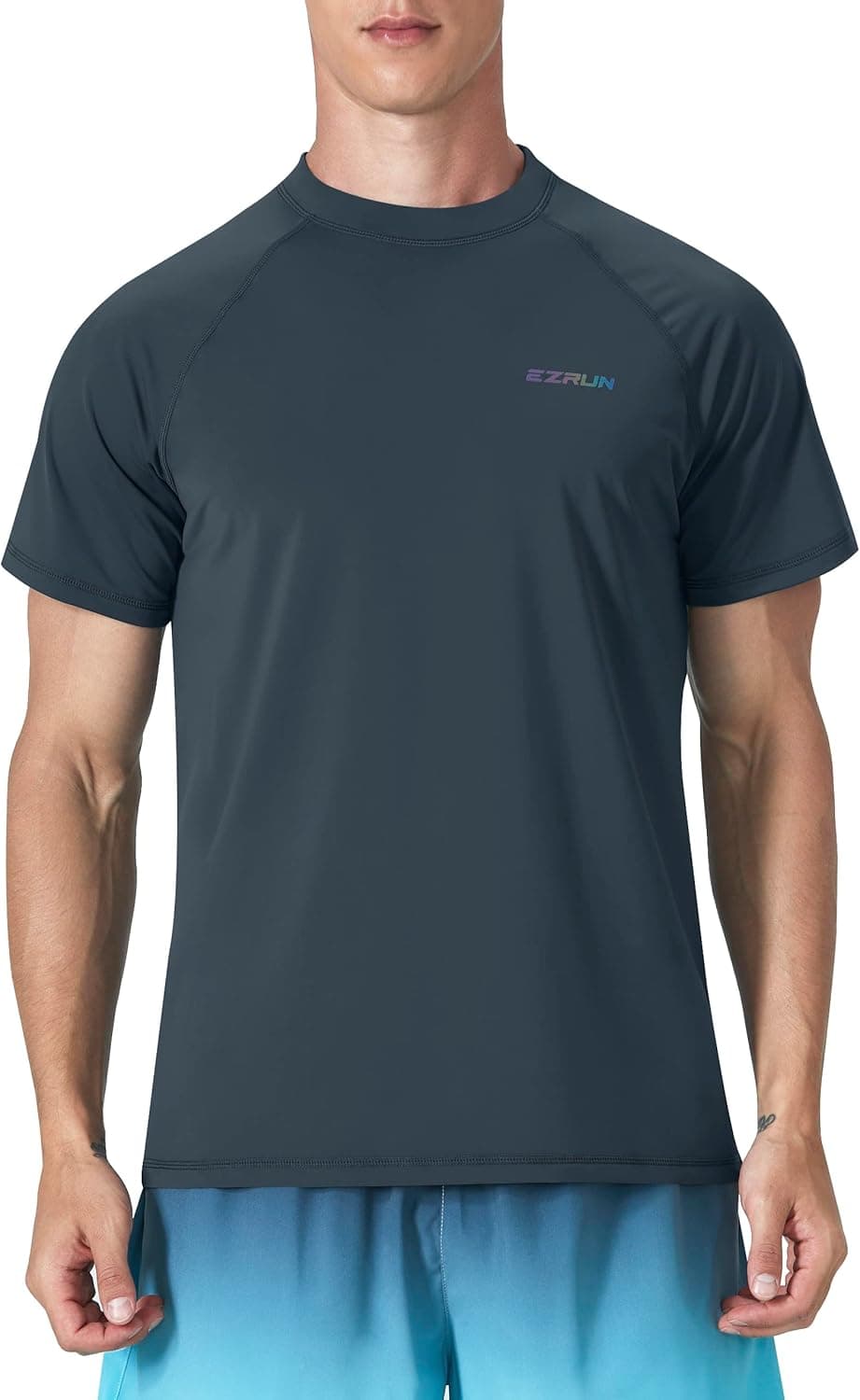Men's Swim Shirt Quick Dry Rash Guard Shirts UPF 50+ Sun Protection Short Sleeve Fishing Beach T Shirts
