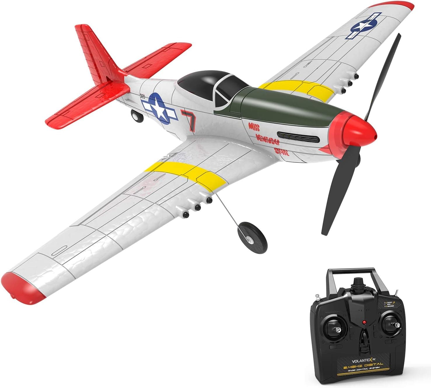 QueenHobby P51D RC Airplane 4-CH Remote Control Beginner Airplane with 6-axis Stabilizer System One Key Aerobatic and One-Key U-Turn