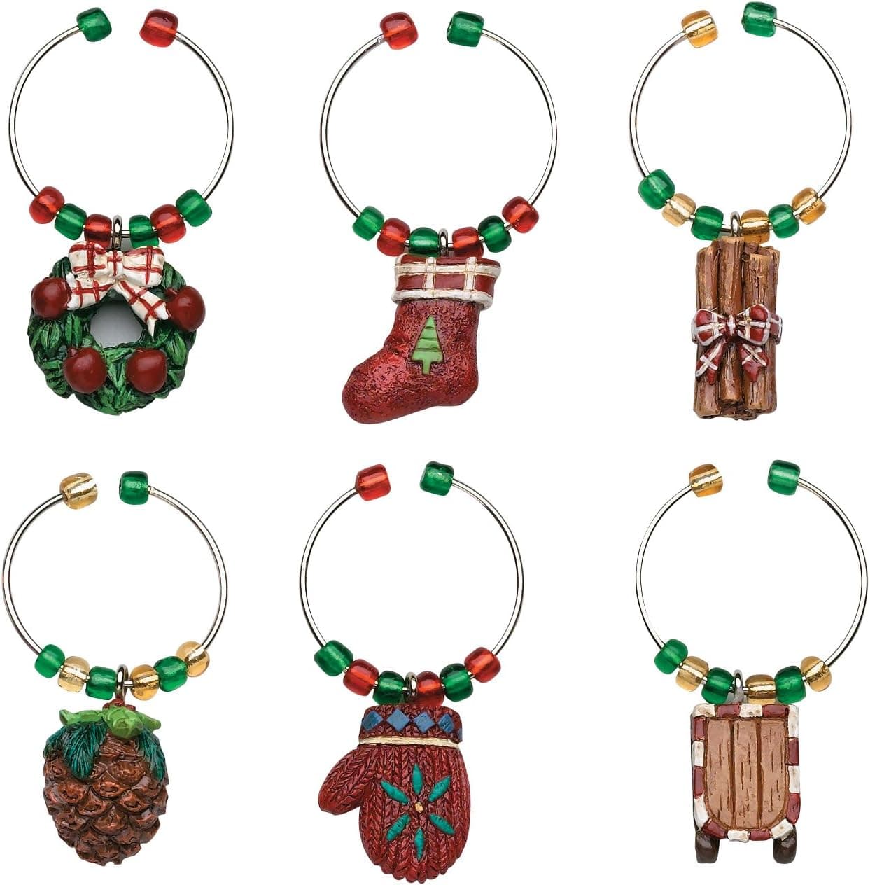 Boston Warehouse Country Christmas Wine Charm, Set of 6