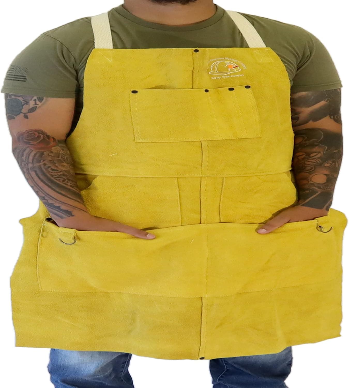Strongarm Blue Welding Apron Flame Resistant Arc-Rated with X-tech Comfort Fastening Straps 24x36 (2023 Version)