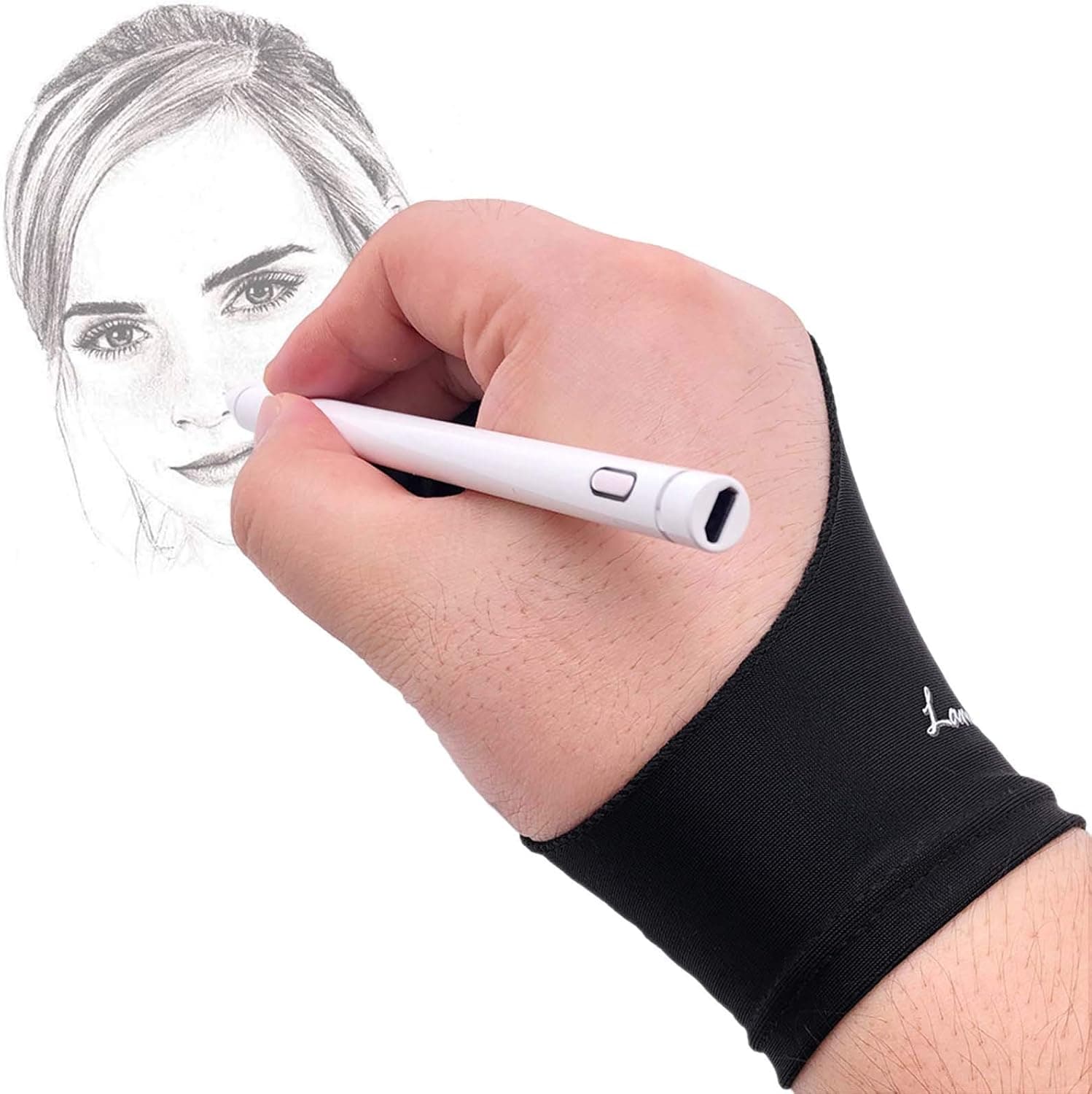 Artist's Glove for Drawing Tablet, Sketch Glove with 2-Finger, Reduce Friction, Elastic Lycra, Good for Right and Left Hand