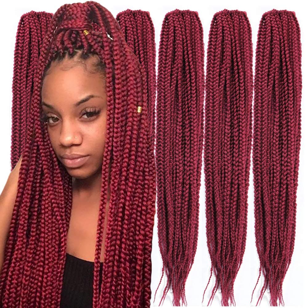 Mayloss 6 Packs/Lot (14/18/24/30) inch 1cm 20 Strands/Pack Thin 3X Box Braid Crochet Hair Extensionin Diameter 3X Synthetic Braid Hair Extensions Crochet Braids Hair Color(24Inch BUG)