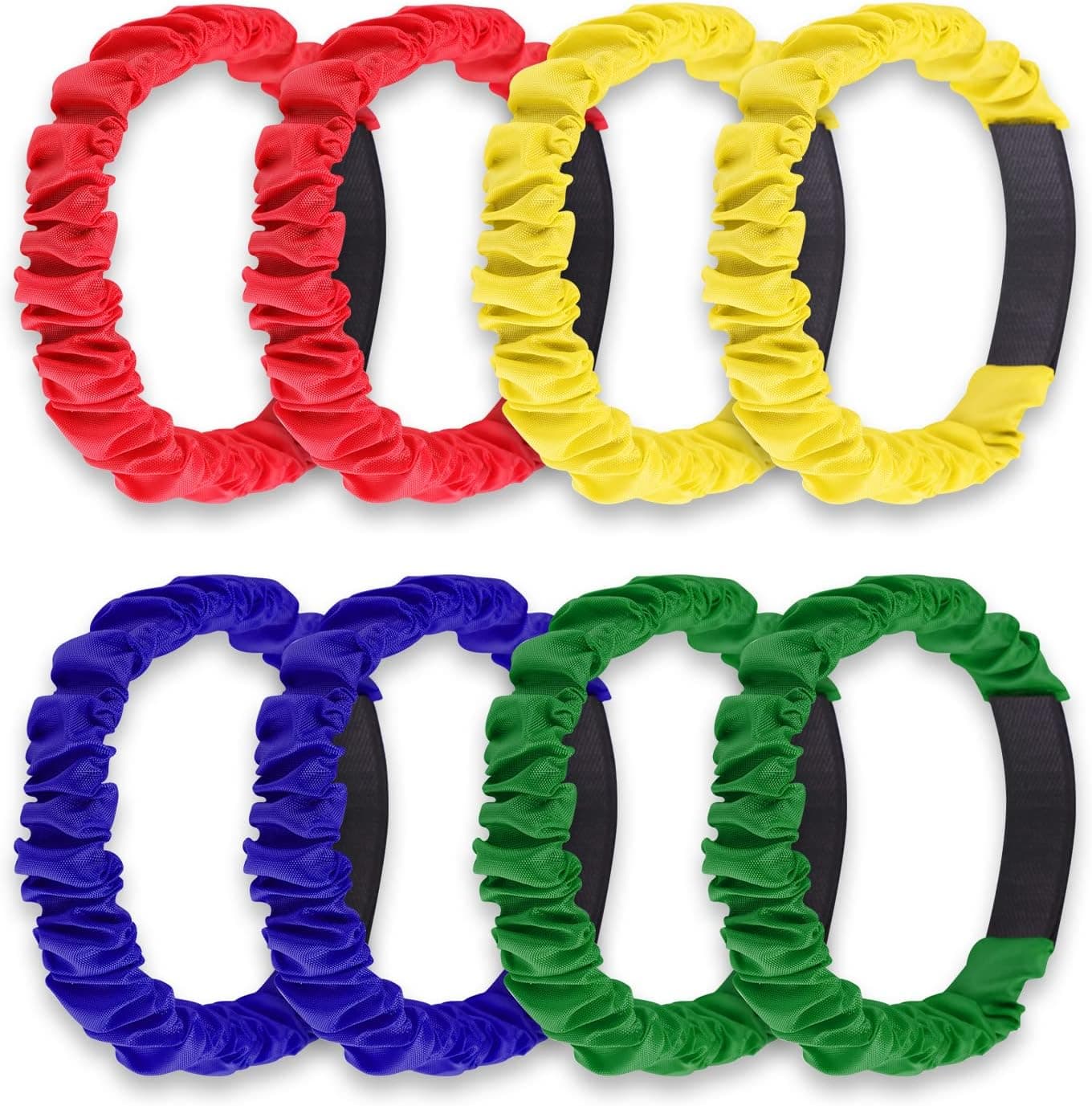KINBOM 8 Pcs 3-Legged Race Bands, Elastic Race Bands with 4 Assorted Colors Distinguish Teams Relay Race Bands for Relay Race Game, Field Day, Backyard, Carnival