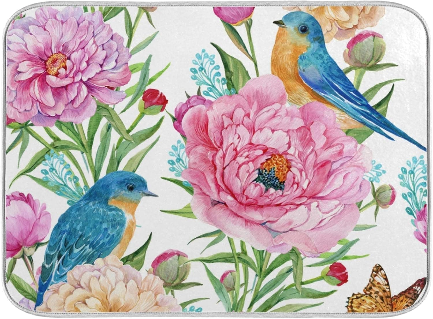 MNSRUU Dish Drying Mat for Kitchen Counter Absorbent Microfiber Counter Mat Reversible Dish Drain Board,18 Inch x 24 Inch,Fancy Flowers and Birds