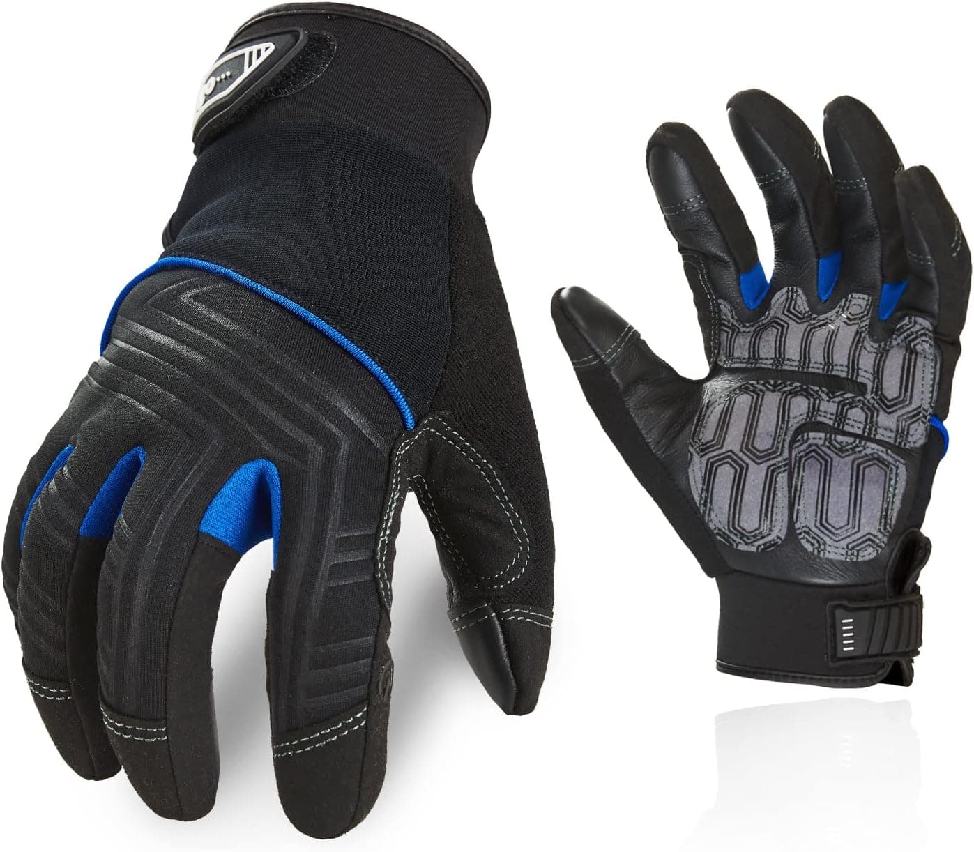 Vgo 3-Pairs Grain Cowhide Leather Medium Duty Mechanic Work Gloves, Touchscreen Compatible (Size M, Blue, Gray & Orange, CA9729HL)