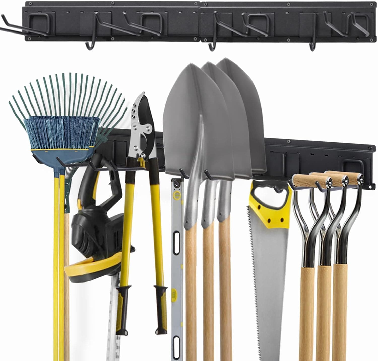Garage Tool Storage Rack, Heavy Duty Garden Tool Holder Organizer Steel Hooks Wall Mounted Mop & Broom Storage Tool Rack with 7 Hooks Holds Garden Yard Tools,Christmas Gift for Men Dad