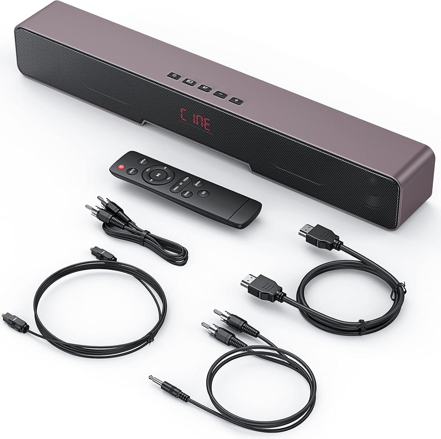 KOOSODIO Sound Bar for TV with HDMI/Opt/RCA/Coax(All Cable Included) and AUX/USB Connection & Wireless Bluetooth 5.0, Compact Speaker for Home Theater with 4 EQs - Iris