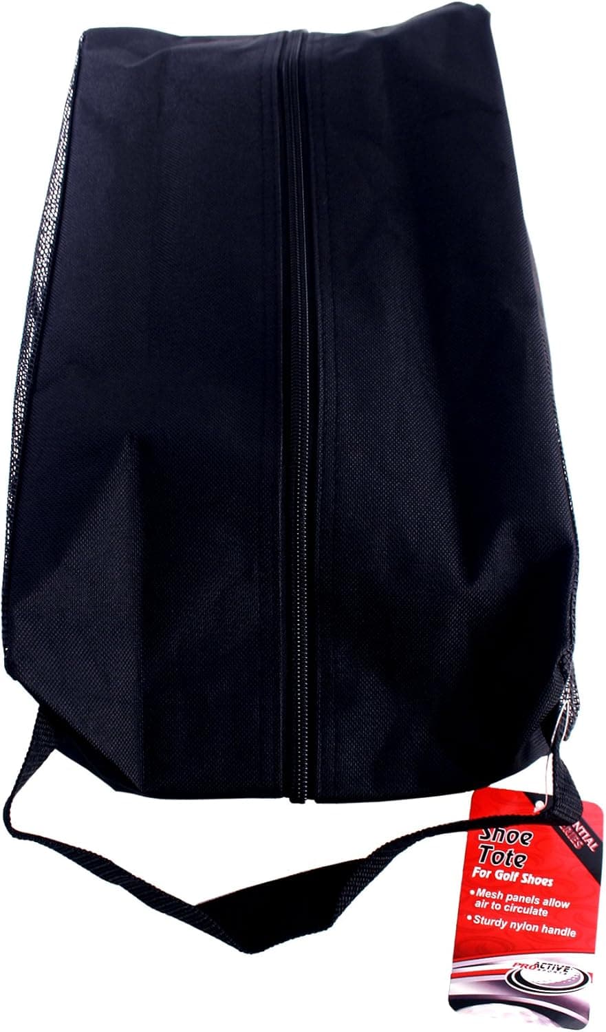 Black Zippered Shoe Tote with Handle and Mesh Panels