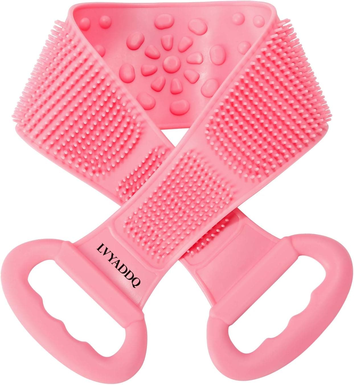 LVYADDQ Silicone bath brush for shower-Bath&Body Brush,Back scrubber for Shower pull-tab double-sided long strip silicone bath belt, Exfoliating Texture shower brush (Pink)