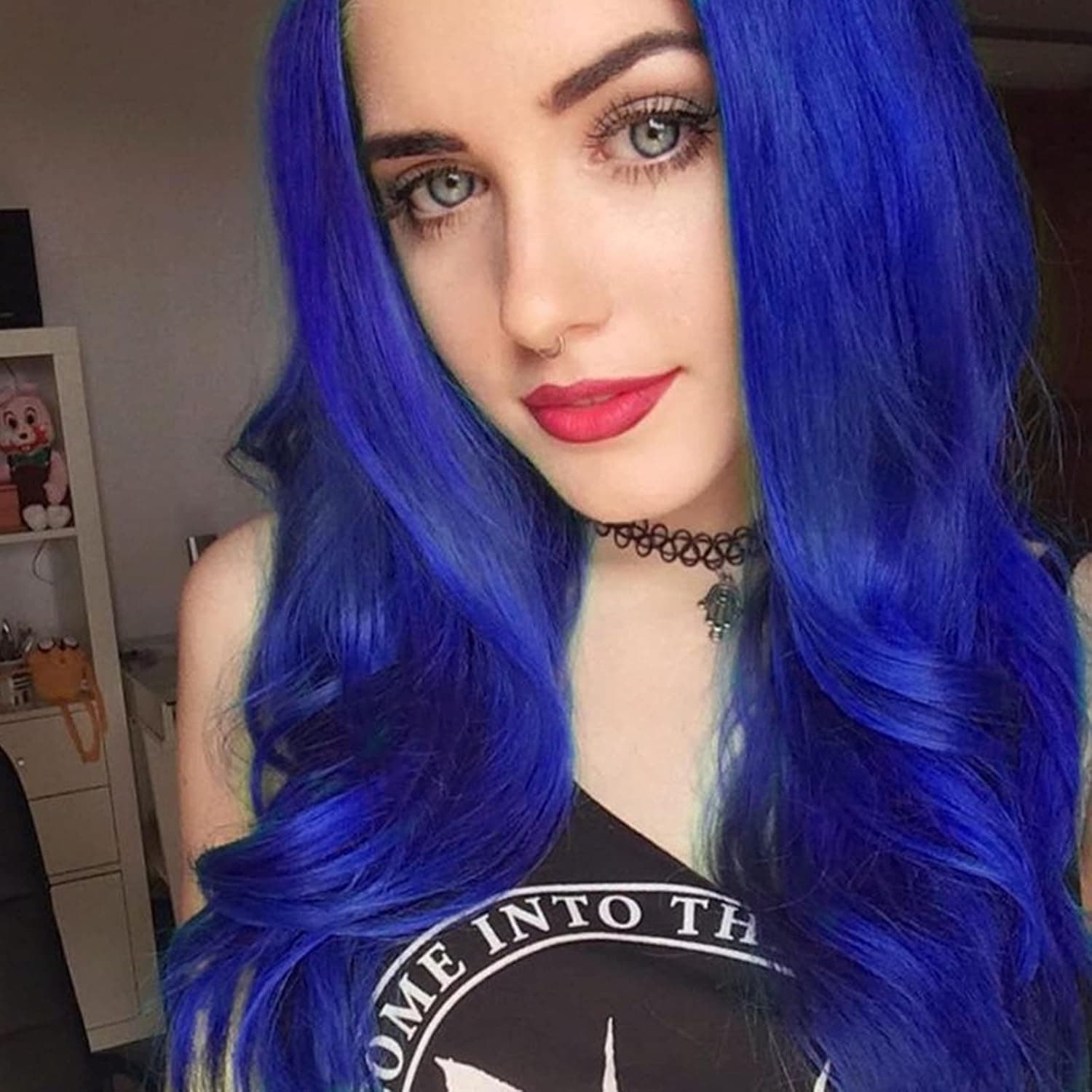 UDOREBELLES Navy Blue Wig Long Wavy Dark Blue Lace Front Synthetic Lace Wig Jewelry Blue Realistic Natural Hairline Glueless Heat Resistant Fiber Coaplay Costume Daily Work 24 Inches