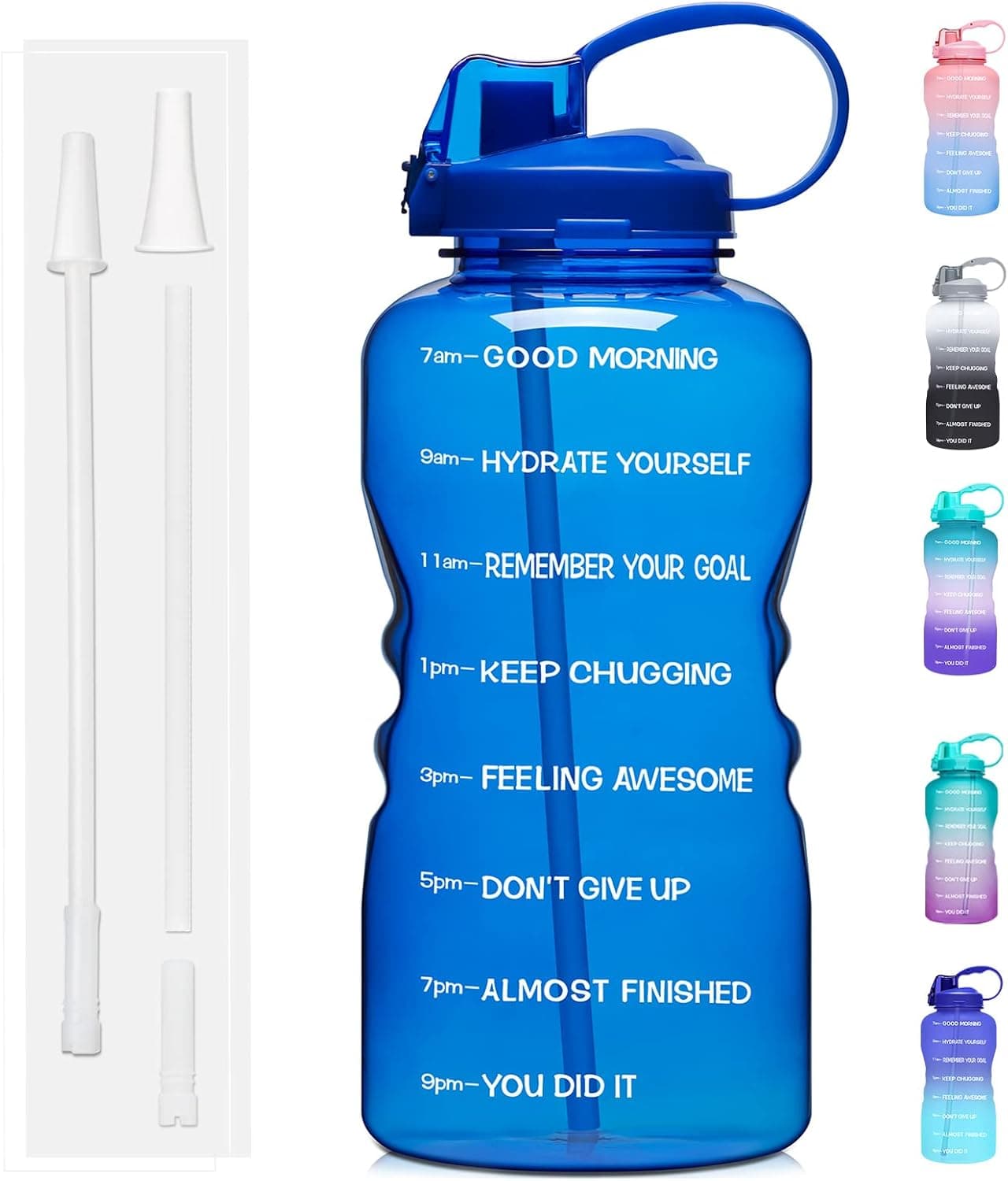 Giotto Large 1 Gallon/128oz (When Full) Motivational Water Bottle with Time Marker & Straw, Leakproof Tritan BPA Free for Fitness, Gym and Outdoor Sports