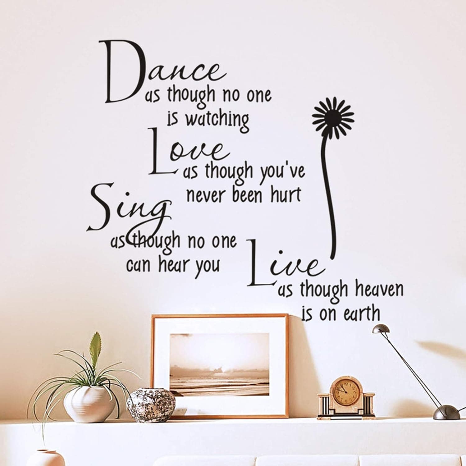 Daisy Wall Decor Sticker Words Quote Vinyl Decal, Removable Dance Love Sing Live Wall Inspirational Quotes, DIY Art Mural for Kitchen Women Bedroom Nursery Office Home Decoration(Black)