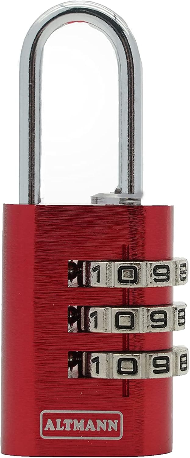 ALTMANN Aluminum Combination Padlock, Art no.PA13020RE, 3 Brass Wheels, red Color