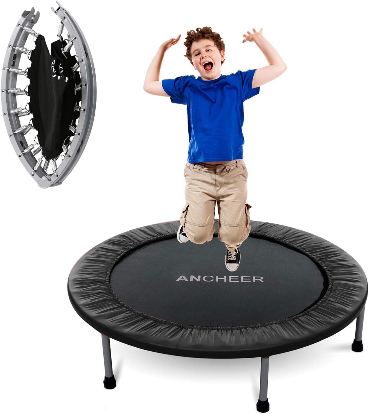 ANCHEER Foldable Mini Trampoline Rebounder, Quiet and Safe Bounce Spring Mini Bouncer Fitness Trampoline Rebounder for Kids Adults in Home/Garden/Office Cardio Trainer