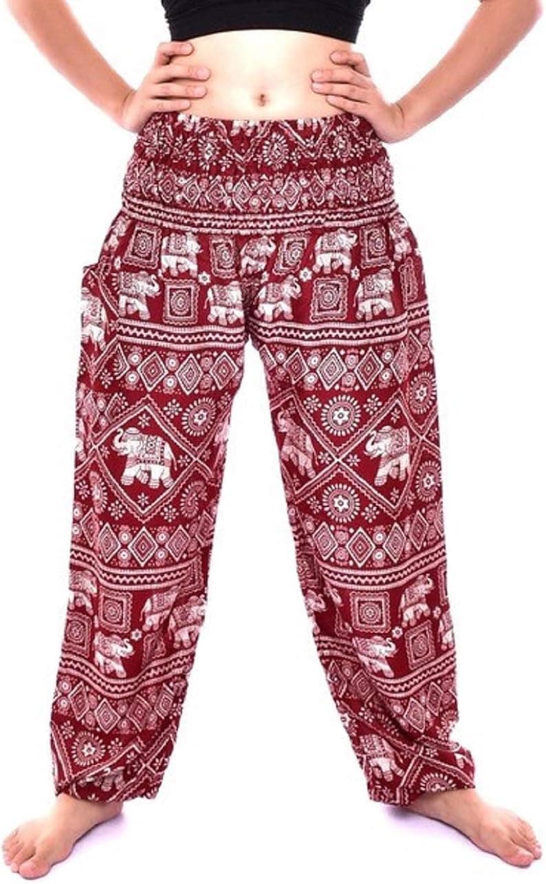 Bohotusk Kids Bohemian Harem Pants Smocked Elasticated Waist Hippy Boho Style - Childrens Hippie Festival Trousers