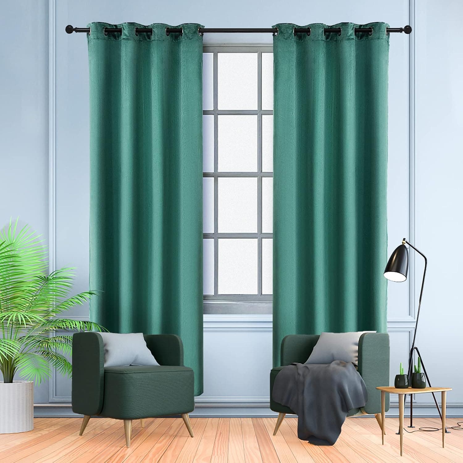 PY HOME & SPORTS Velvet Blackout Curtain Block Light Long Green Drapery Grommet Luxury Darkening Window Ring Drapes Thermal Insulated for Bedroom & Living Room 2 Panels (52x63 Inch, Forest Green)
