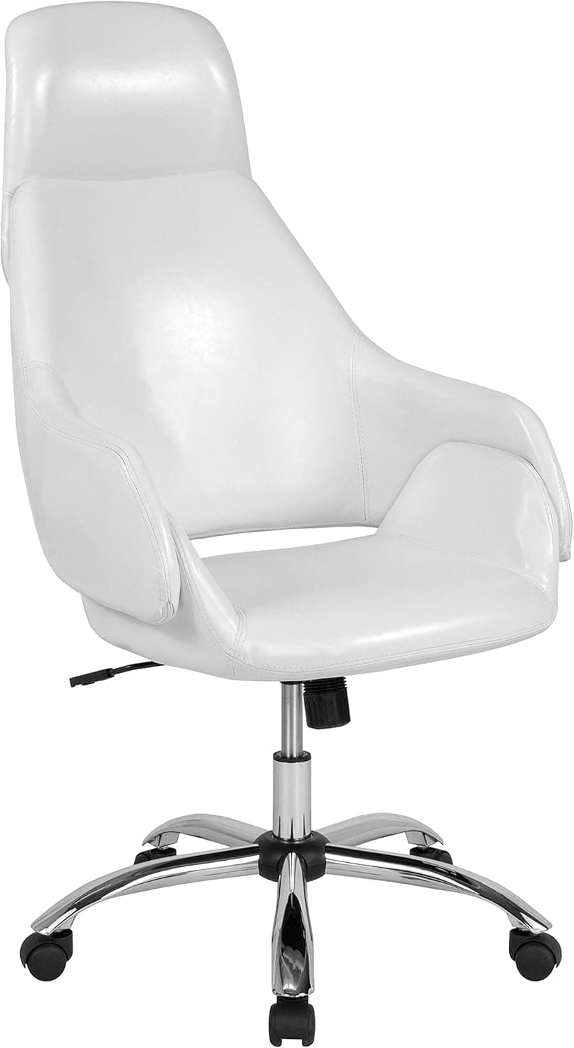 Flash Furniture Marbella Home and Office Upholstered High Back Chair in White LeatherSoft