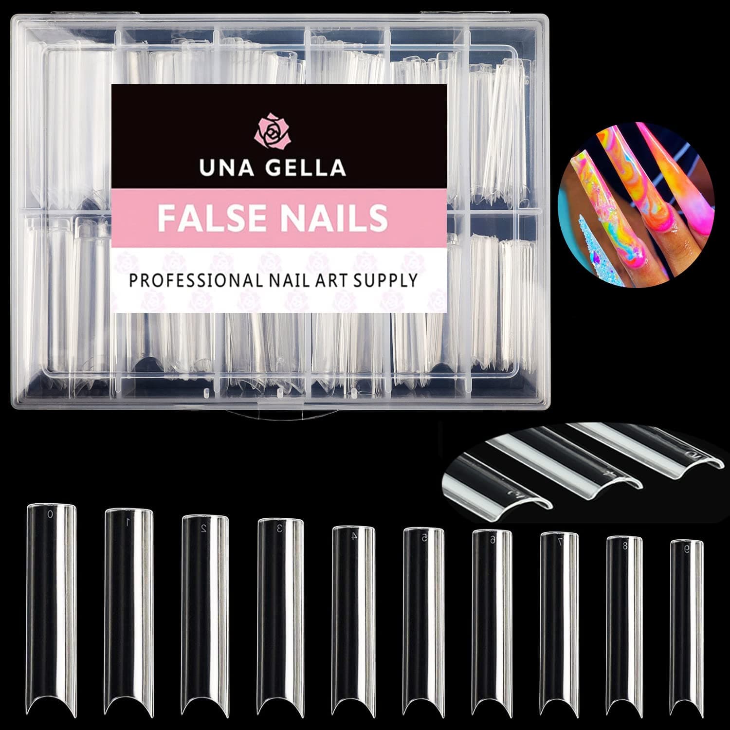 UNA GELLA Tapered Square Nail XXL Tips 120 PCS No C Curve Gel Tips Extra Long Square Straight Nails Half Fake Nail Tips No Trace for Acrylic Nail Tips for Home DIY with Box
