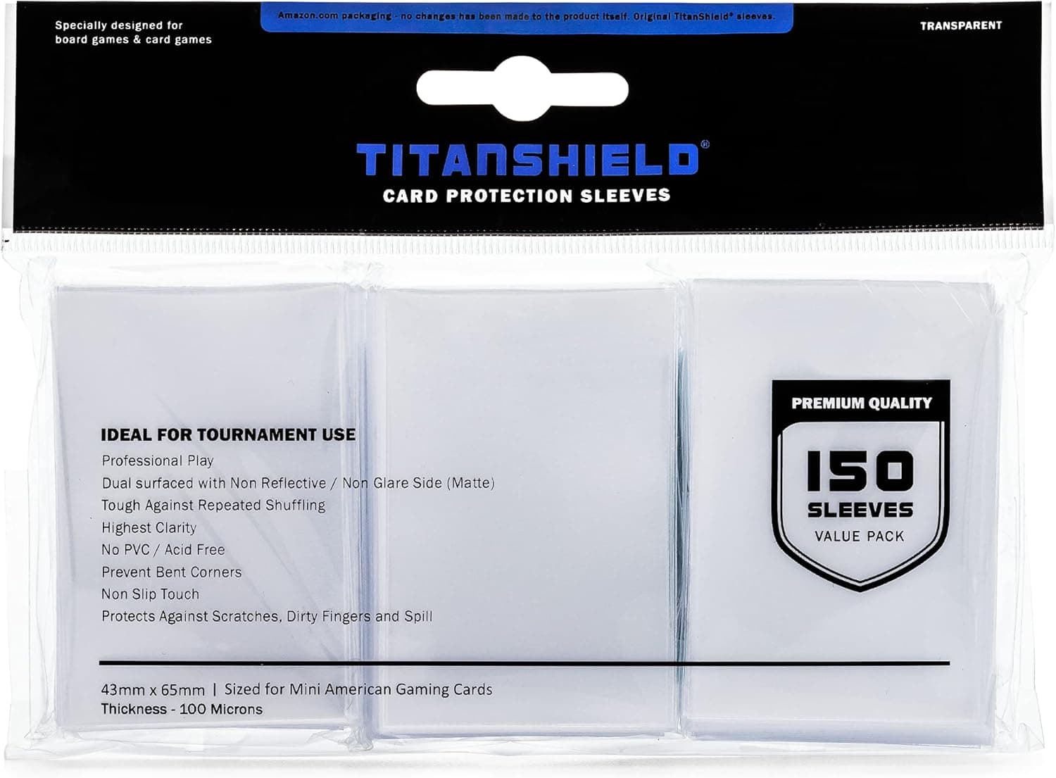 TitanShield (150 Sleeves) Clear Mini American Size Board Game and Matte Card Sleeves