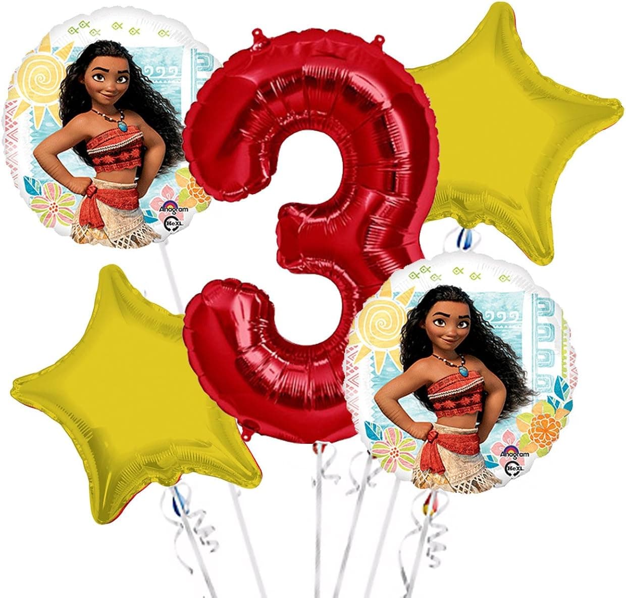Moana Balloon Bouquet 3rd Birthday 5 pcs - Party Supplies