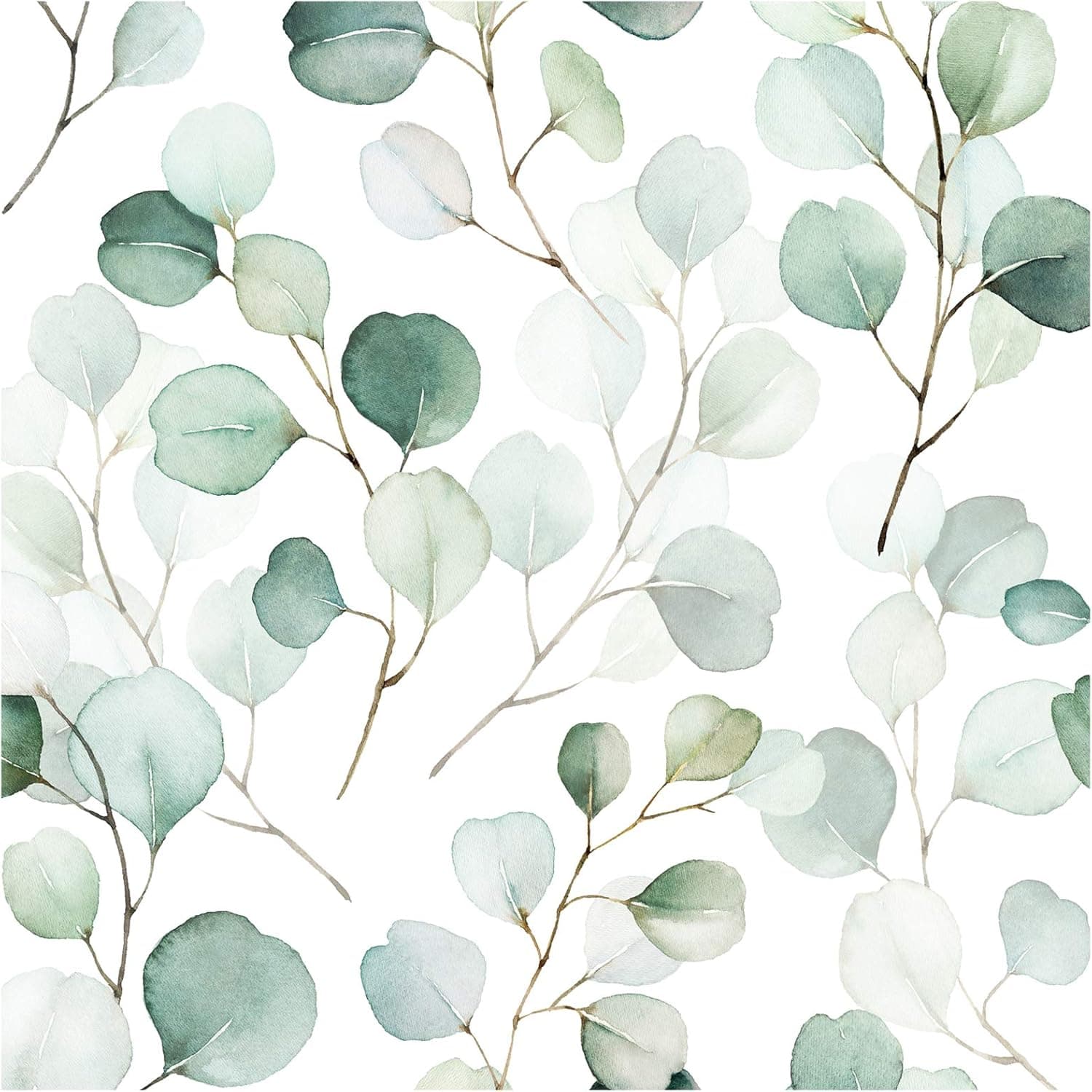 HAOKHOME 93044 Peel and Stick Wallpaper Green/White Eucalyptus Leaf Wall Mural Home Nursery Decor 17.7in x 32.8ft
