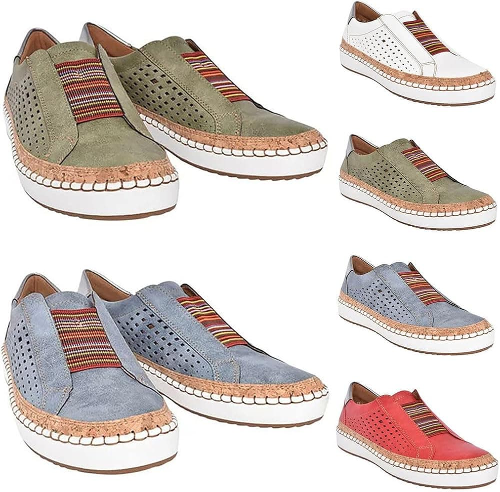 CLBKLGR Premium Orthopedic Casual Sneaker, Casual Orthopedic Walking Shoes 2022 Design,Cork Latex Footbed Orthopedic Suede Ladies Loafers (Blue,10)